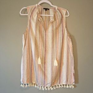 Tommy Hilfiger L Stripe Tunic Tassels Linen Sleeveless Top Sexy Cool.
